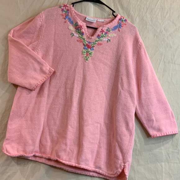 White Stag Pink Floral Embroidered Sweater - Picture 1 of 6
